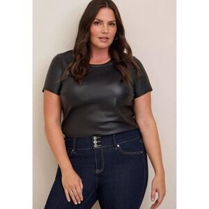 Womens‎ Torrid Faux Leather Black Stretch Short Sleeve Shirt